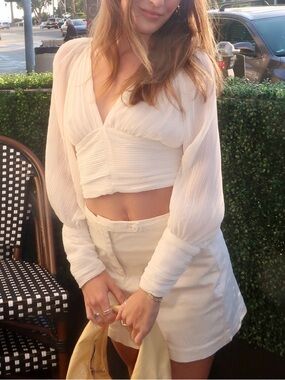 Zara White Organza Long-Sleeve Sheer Crop Top